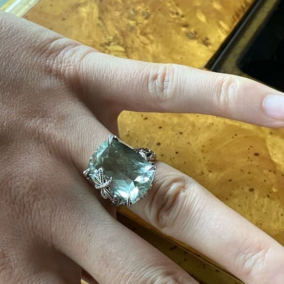 Natural Prasiolite Green Amethyst Sterling Silver Butterfly Ring Size 7.5 - Picture 4 of 9